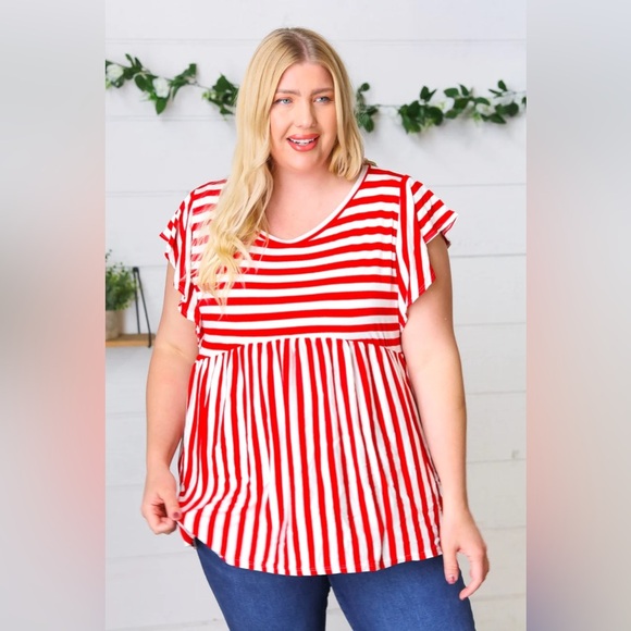 Red Stripe Babydoll Top - Picture 1 of 10